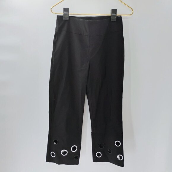 Joseph Ribkoff Womens Size 4 Crop Capri Black Pants Faux Coin Details #3610 - Picture 6 of 12